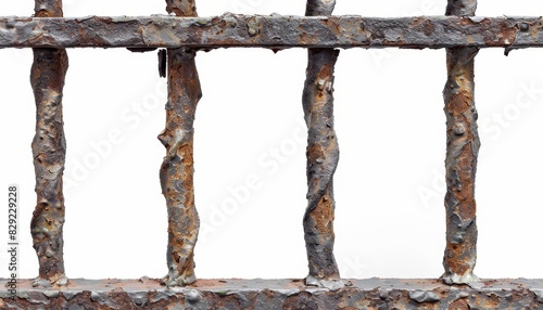 Close up of isolated steel bars on white background in prison photo