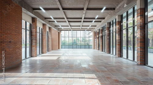 empty brick floor in modern shanghai building architectural background interior photography