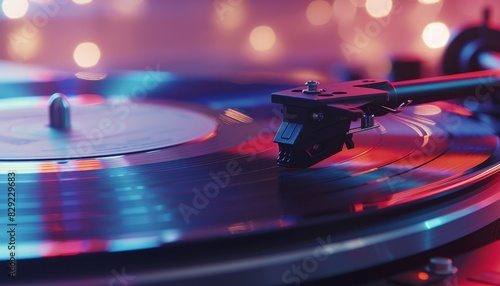 Close up of vinyl record turntable photo