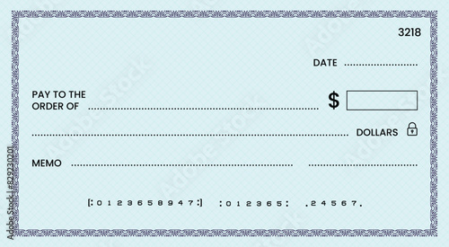 Blank bank check, checkbook cheque template or money payment paper voucher, vector mockup. Business or personal account cash pay cheque certificate or paycheck coupon from checkbook	