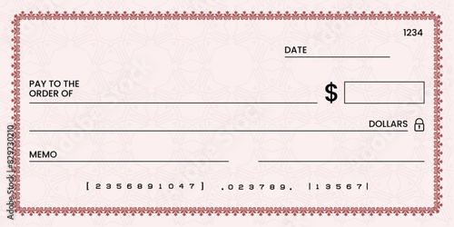 Blank bank check, checkbook cheque template or money payment paper voucher, vector mockup. Business or personal account cash pay cheque certificate or paycheck coupon from checkbook	