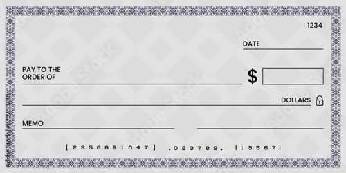 Blank bank check, checkbook cheque template or money payment paper voucher, vector mockup. Business or personal account cash pay cheque certificate or paycheck coupon from checkbook	