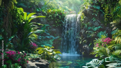 Hidden Waterfall in Lush Jungle