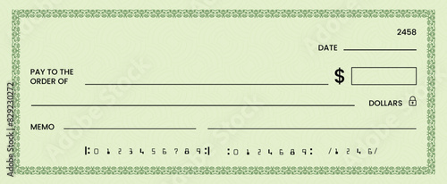 Blank bank check, checkbook cheque template or money payment paper voucher, vector mockup. Business or personal account cash pay cheque certificate or paycheck coupon from checkbook	