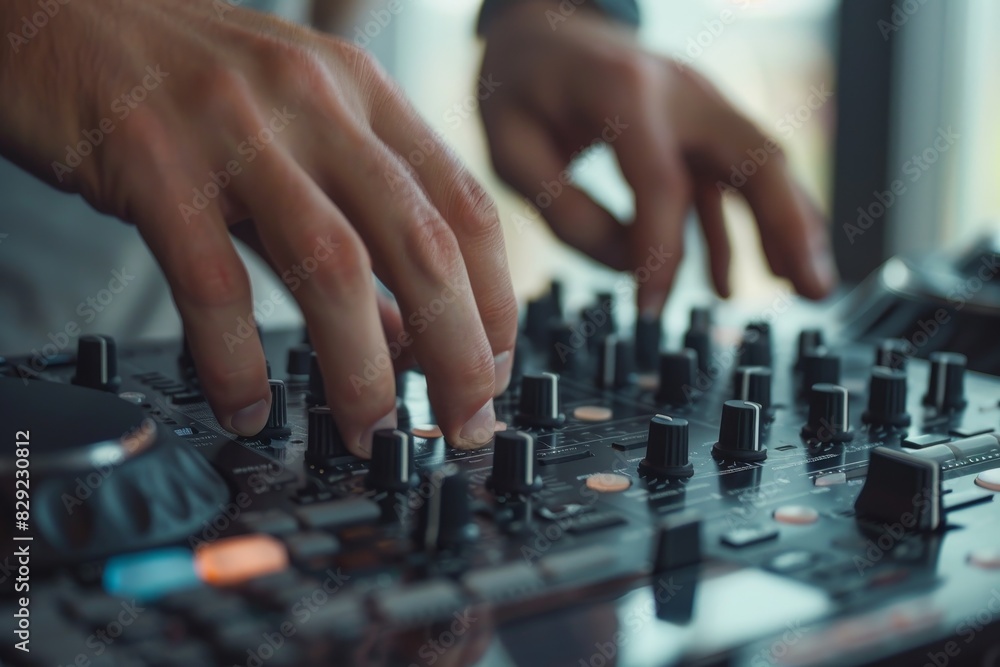 Closeup of DJ mixing music Closeup of DJ mixing music