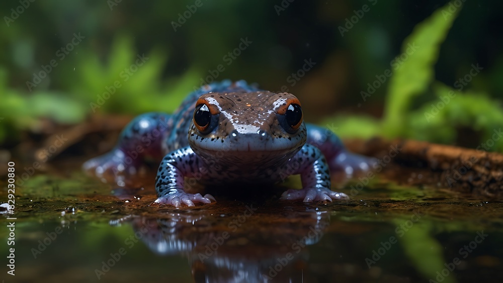 Obraz premium portrait of a very beautiful red patterned lizard with a blurred background