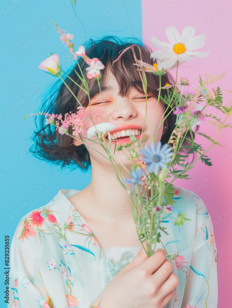Fototapeta premium 花束を持ったアジア人女性