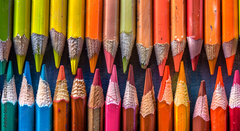 closeup of colorful pencils arranged in an array, vibrant art supplies, creative design, bright colors, macro shot, educational tools closeup of colorful pencils arranged in an array, vibrant art supplies, creative design, bright colors, macro shot, educational tools