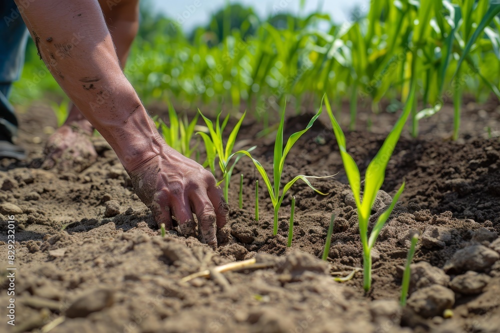 Farmers are planting green sugar cane plants Farmers are planting green sugar cane plants