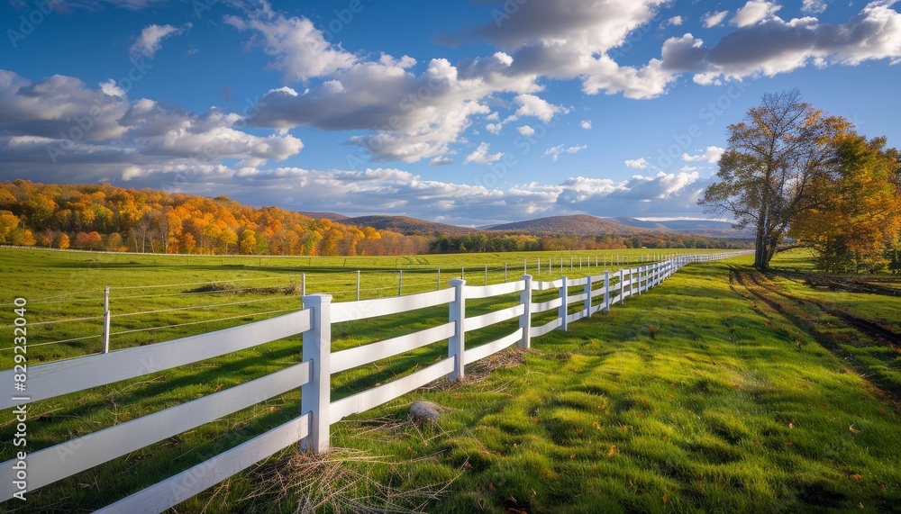 Farm field with white fence in view