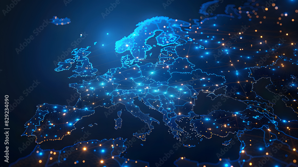 Fototapeta premium Abstract map of Western Europe with digital connections as global network concept