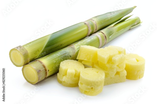 Fresh sugar cane sliced for juicing isolated on white with clipping path