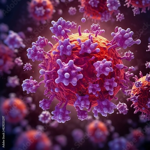 3D render of a medical with virus cells bacteria. Multiple realistic coronavirus particles floating