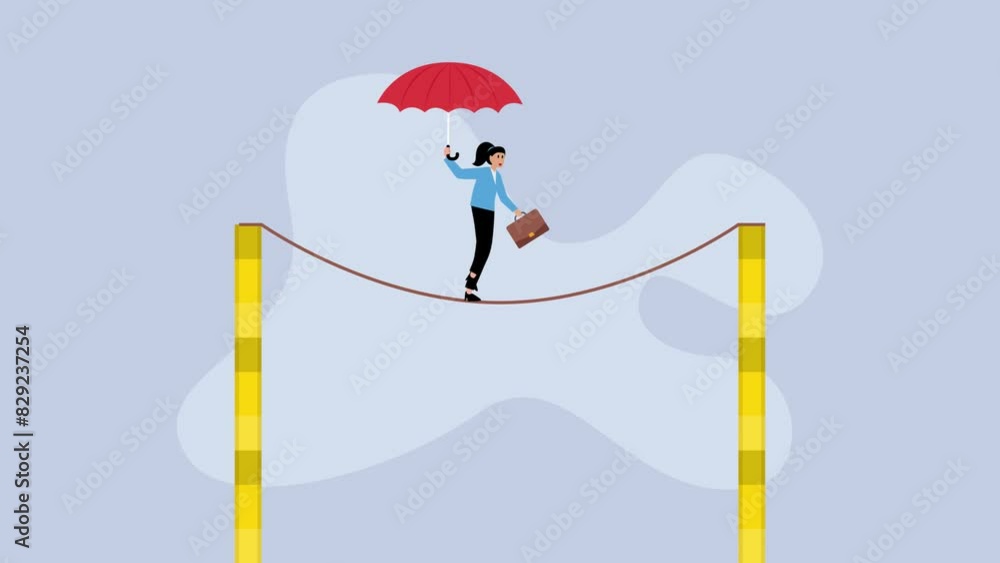 Business or investment risk protection, challenge, danger and difficulty to overcome to success in work cartoon animation