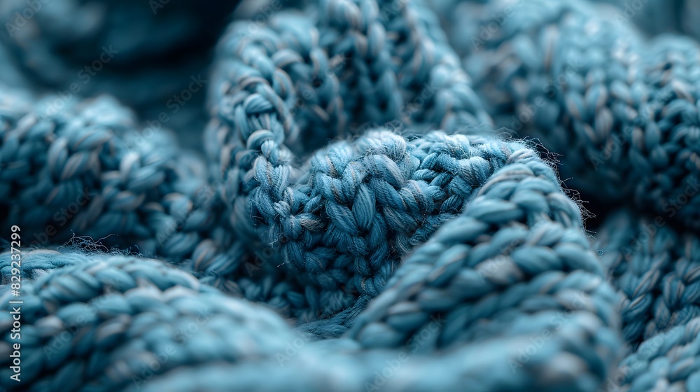Close-up of blue wool fabric with a textured weave Close-up of blue wool fabric with a textured weave