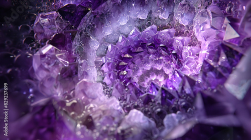 Calming scientific ambiance in an enigmatic amethyst abstract for podcast art.