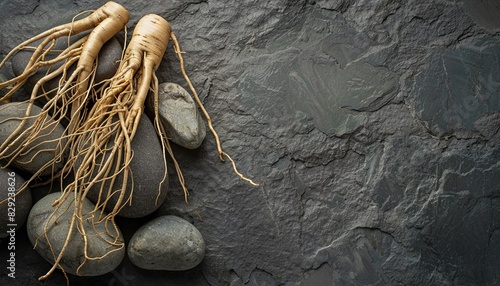 Ginseng roots shown with stones can alleviate inflammation photo