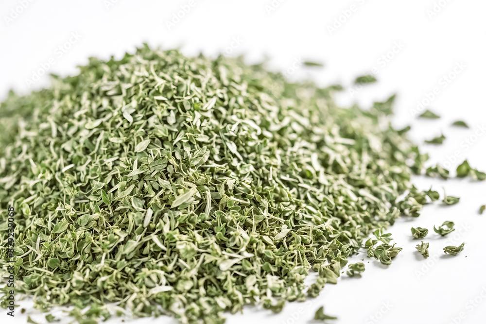 Dried Green Herbs on White Background Dried Green Herbs on White Background