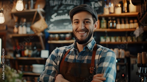 Cheerful Small Business Owner Greeting Customers in Cozy Cafe Setting