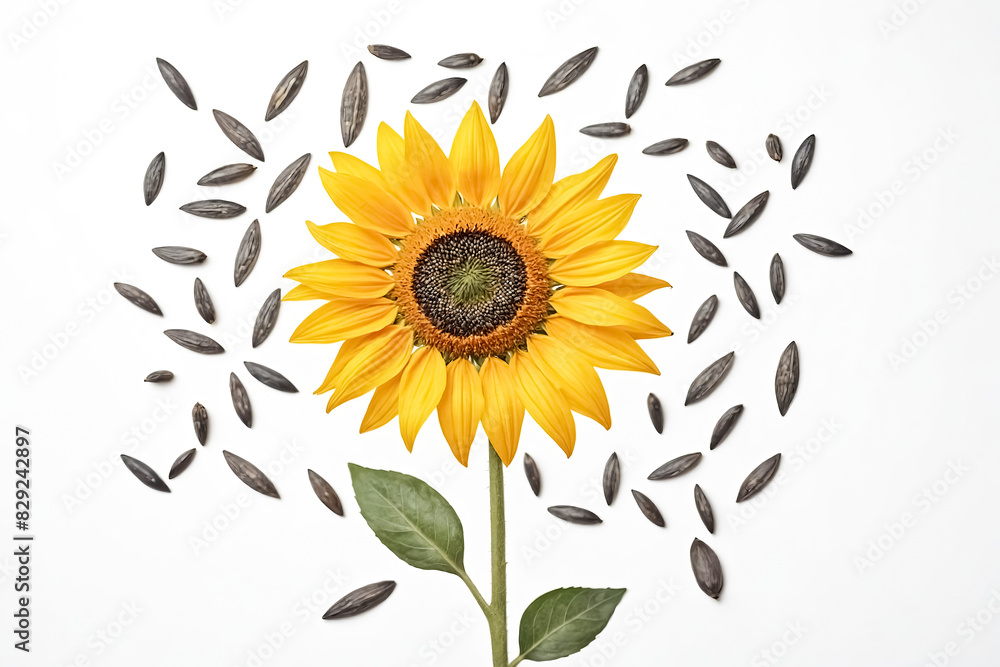 Fototapeta premium Sunflower with Scattered Seeds