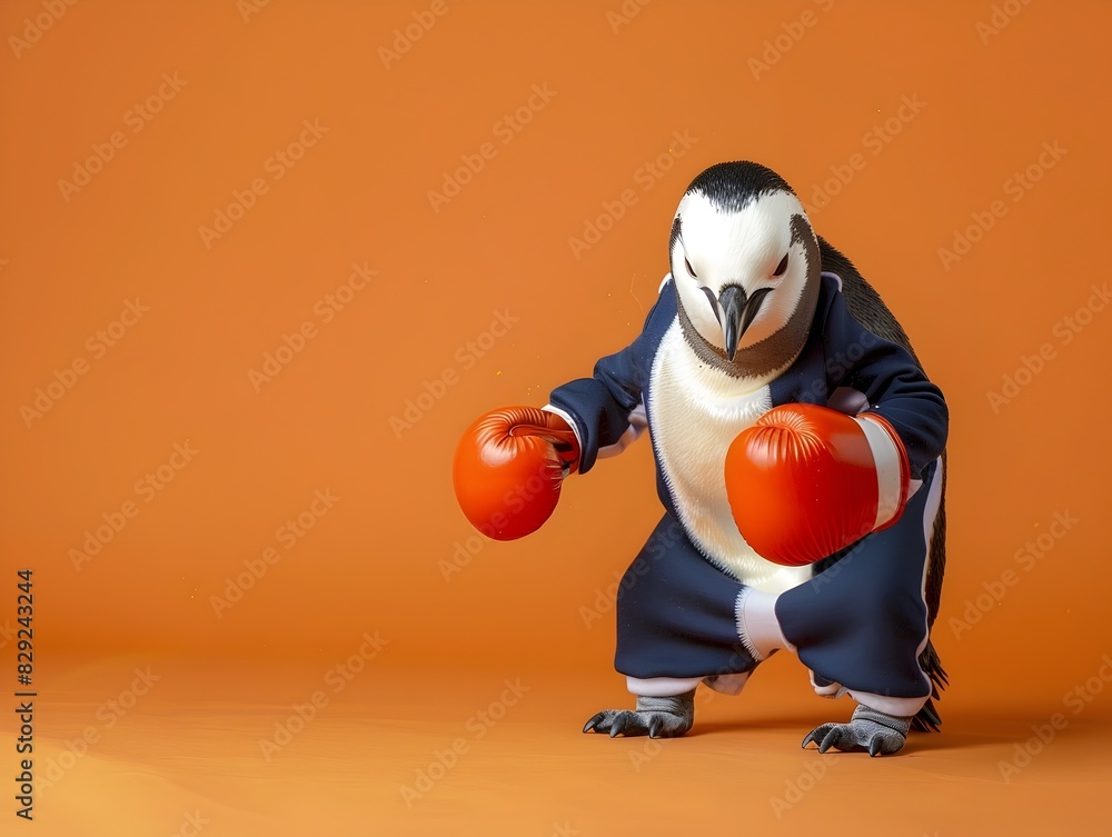 Penguin Playfully Boxing in Sports Clothes A Whimsical Take on Fitness