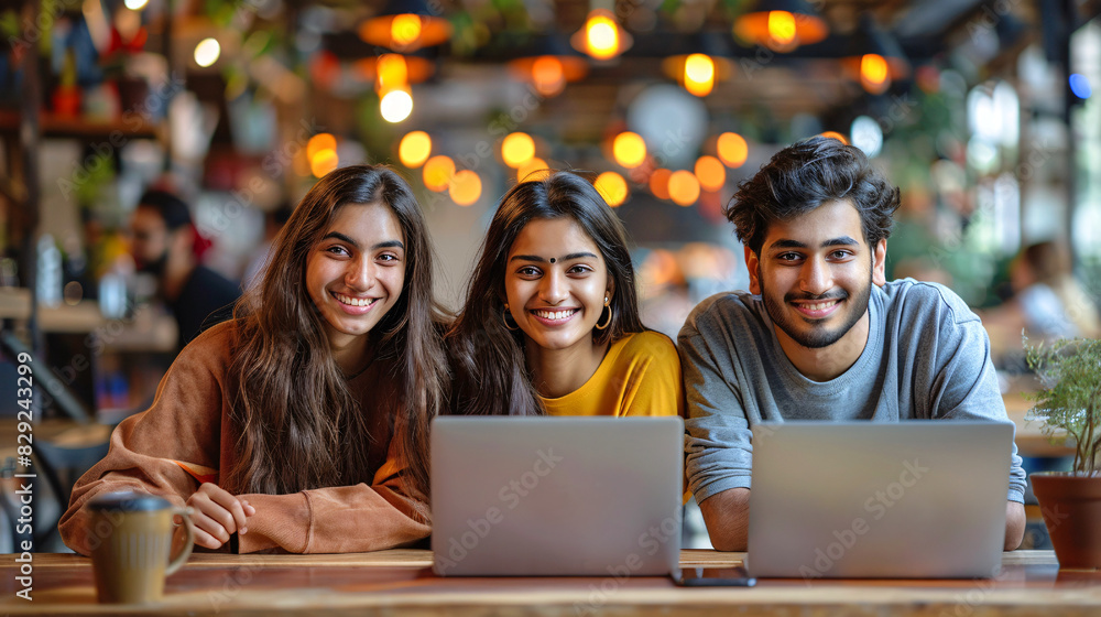 © saurav005 - Group of young indian professionals with laptop in a cafe.
