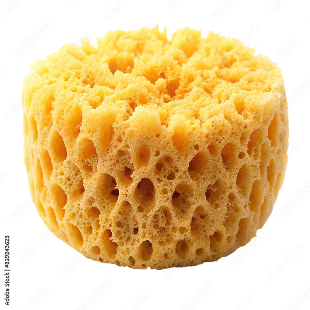 A yellow sponge with holes on transparent background