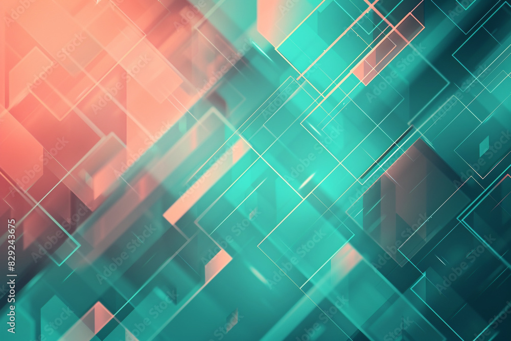 Contemporary blur background in teal and coral with shapes for a tech design. Contemporary blur background in teal and coral with shapes for a tech design.