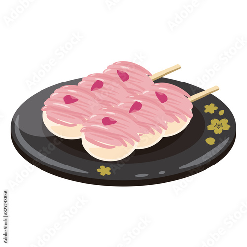 皿に盛られた桜モンブラン団子