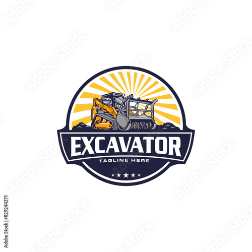 Excavator logo template vector. Heavy equipment logo vector for construction and excavator rental companies. Creative excavator illustration for logo.	