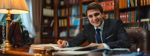 Confident and Focused Young Businessman Working Diligently in His Office