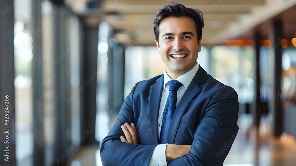 Confident Caucasian Middle Aged Business Executive Smiling and Posing in Corporate Office Environment Confident Caucasian Middle Aged Business Executive Smiling and Posing in Corporate Office Environment