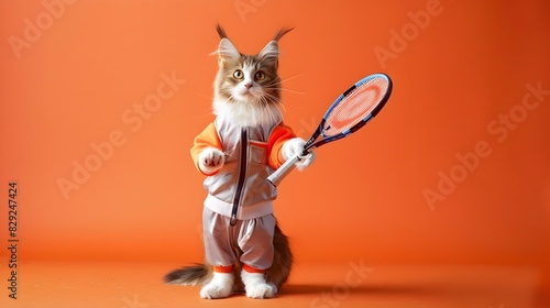 Munchkin Cat Engages in a Playful Game of Tennis A Vibrant Display of Feline Agility and Athleticism photo