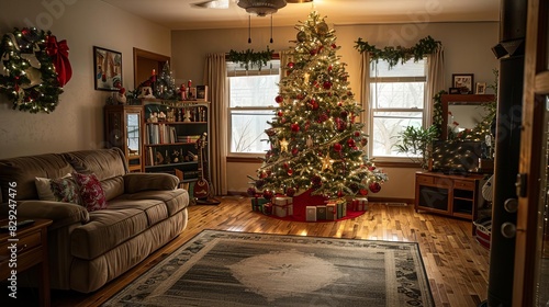 Christmas tree in a cozy living room © nattapon98