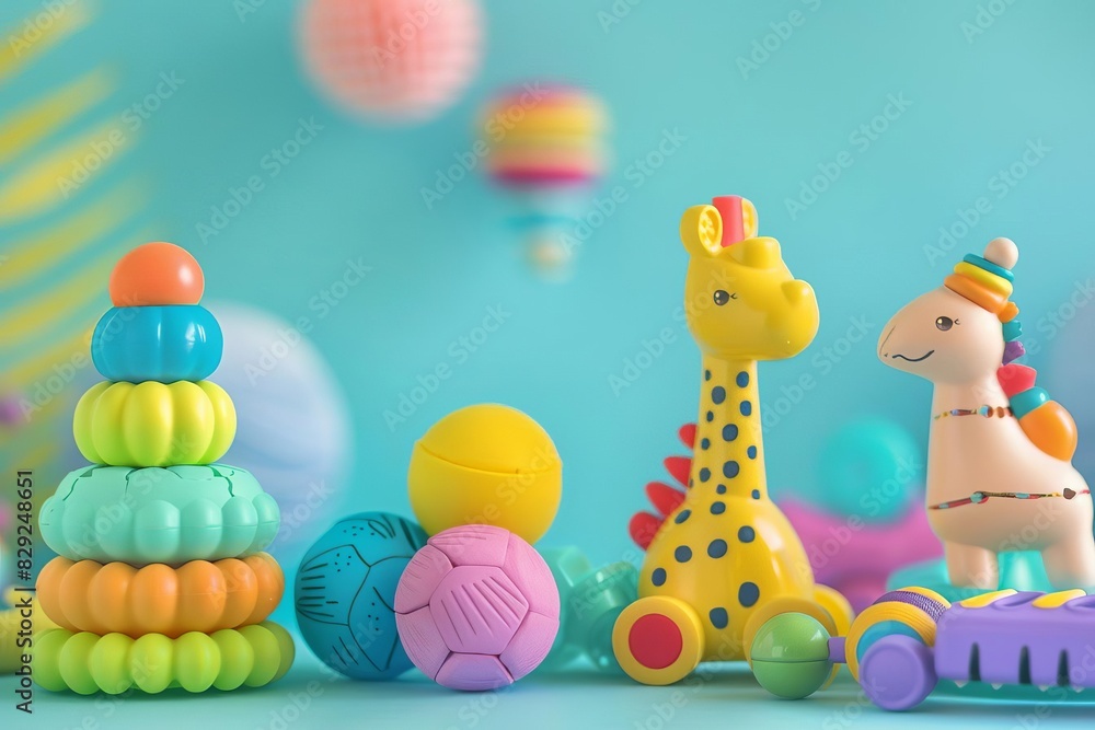 Obraz premium Colorful children s toys on a pastel background