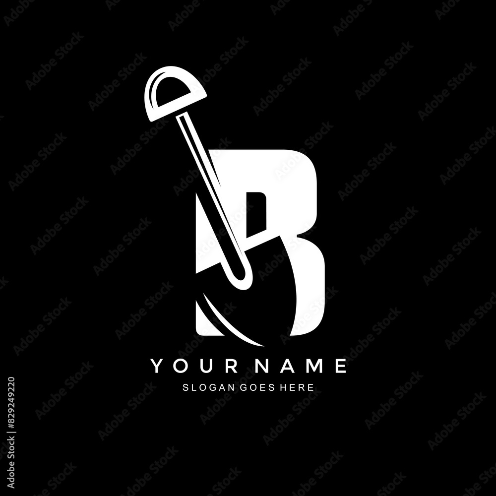letter B and shovel logo.combination of letter B logo and carpentry shovel.design combination logo with negative space concept letter B and shovel logo.combination of letter B logo and carpentry shovel.design combination logo with negative space concept