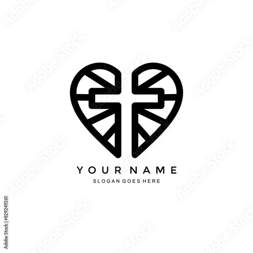 heart and cross icon logo. vector combination of heart and Christian cross. suitable for application icons, churches, etc.
