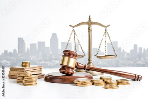 Wallpaper Mural Gavel, Scales of Justice, and Coins on a White Background Torontodigital.ca