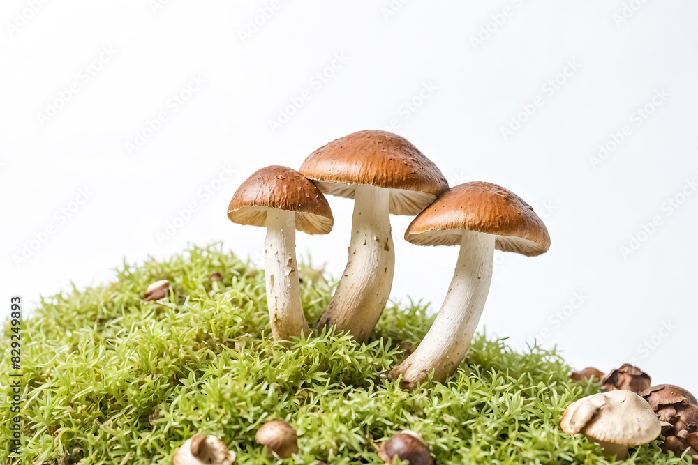 Three Mushrooms on a Bed of Moss Three Mushrooms on a Bed of Moss