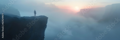 A Soul's Solitude: Finding Peace at Sunrise on a Foggy Cliff - The Perfect Escape from Modern Life's Chaos