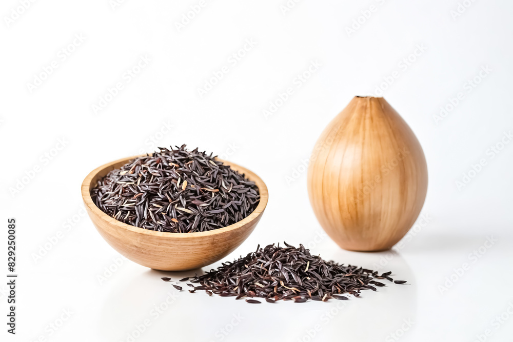 Black rice in a wooden bowl Black rice in a wooden bowl
