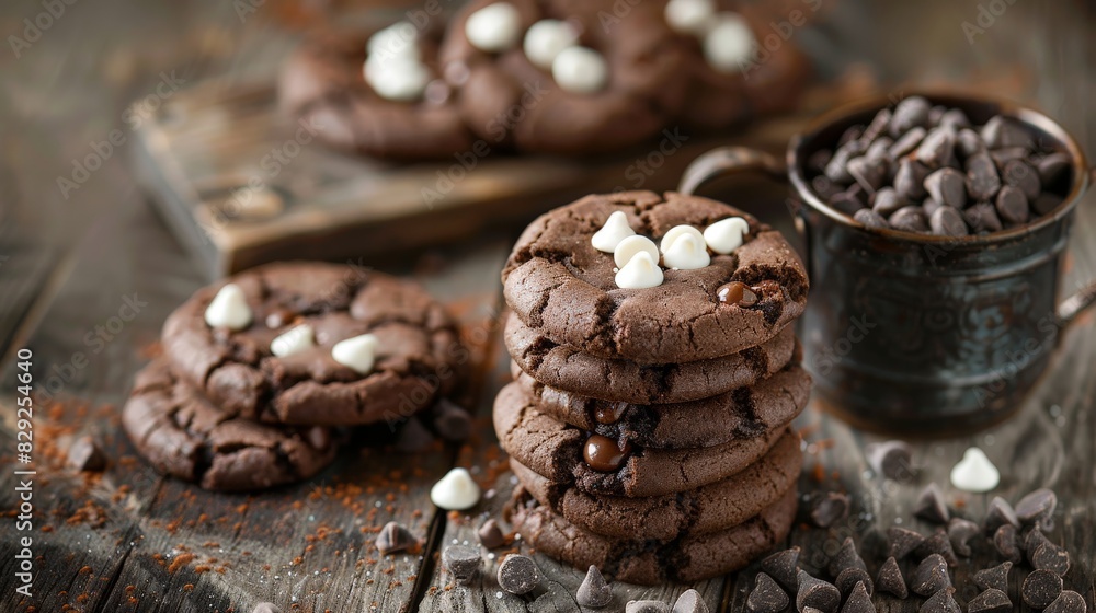 Indulgent Hot Chocolate Cookies on Rustic Wooden Table Indulgent Hot Chocolate Cookies on Rustic Wooden Table