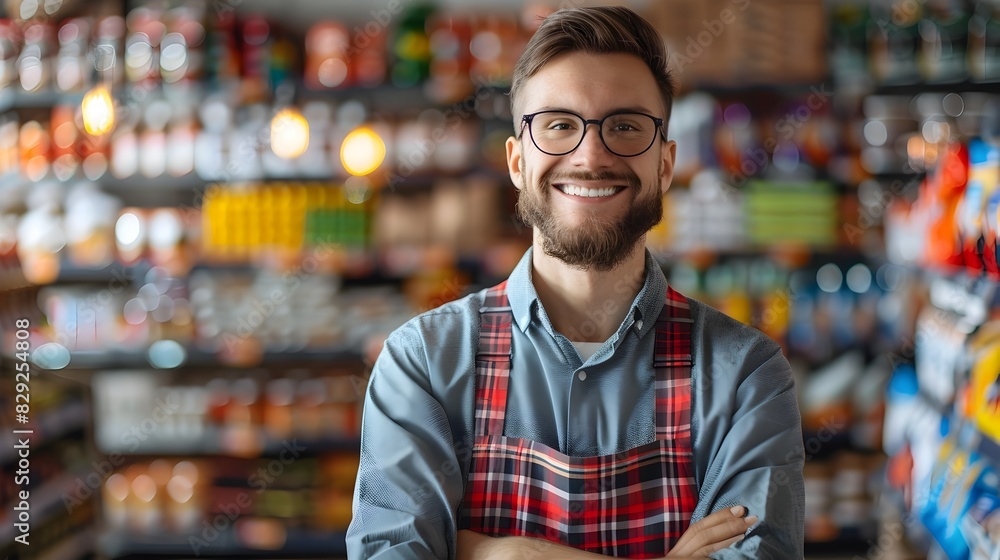 Friendly and Confident Store Manager Overseeing in Retail Establishment Friendly and Confident Store Manager Overseeing in Retail Establishment