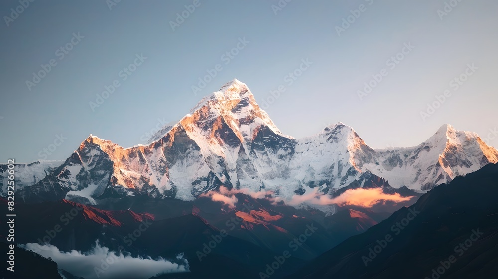 Sunlight shining on snow covered mountain peaks Sunlight shining on snow covered mountain peaks