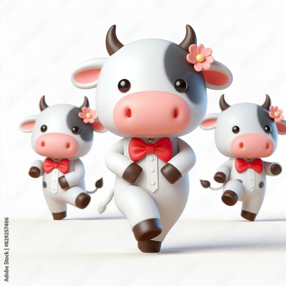 cute 3d cow dancing plain background cute 3d cow dancing plain background