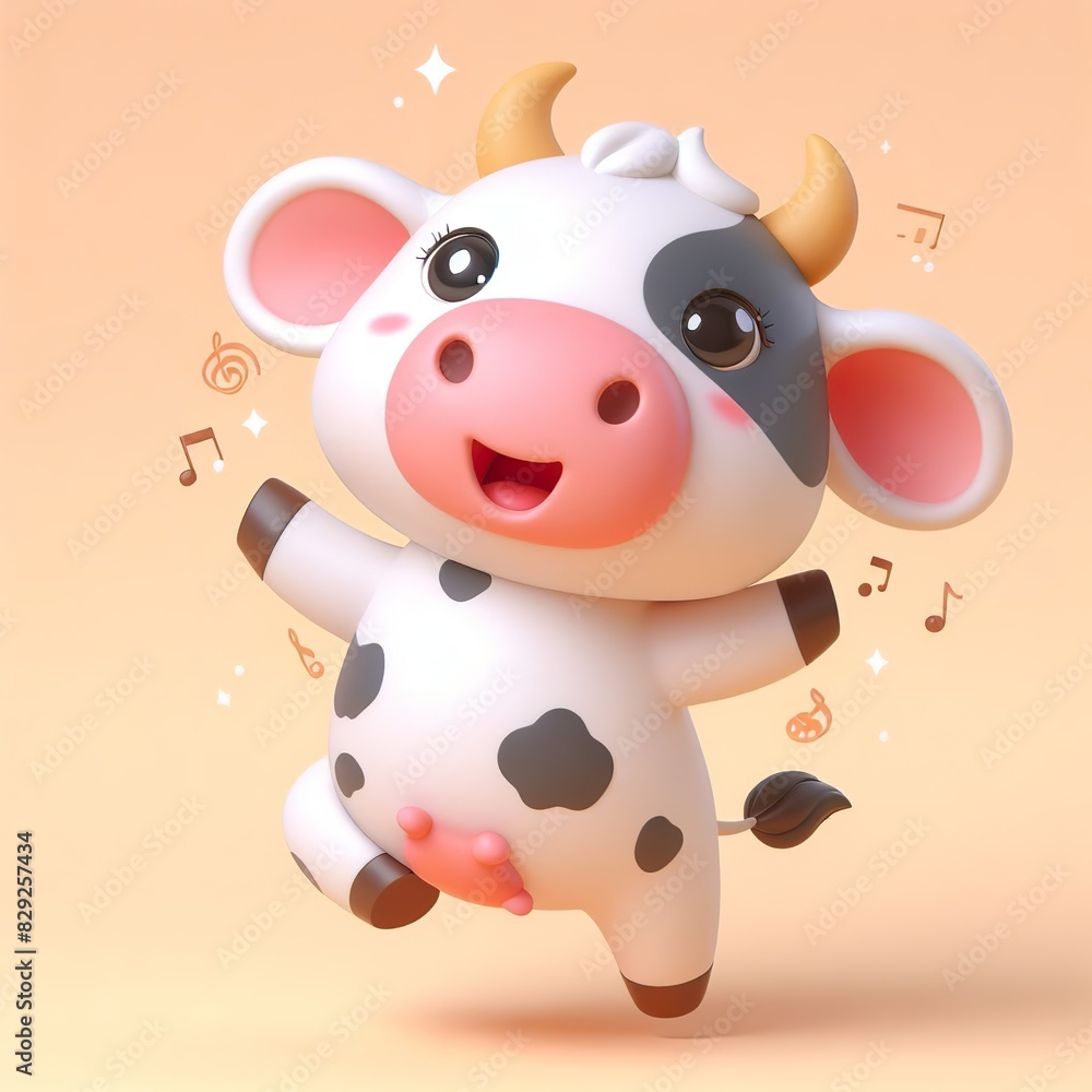 cute 3d cow dancing plain background cute 3d cow dancing plain background