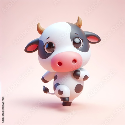 cute 3d cow dancing plain background