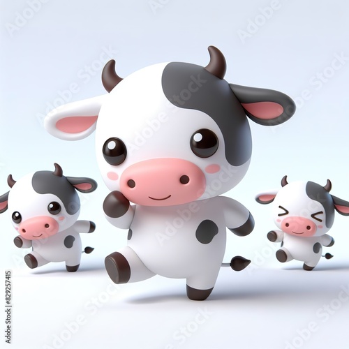 cute 3d cow dancing plain background