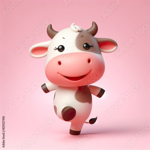 cute 3d cow dancing plain background