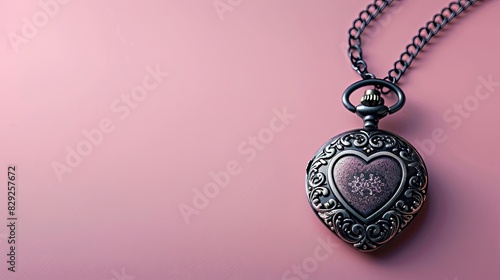 photo of a heartshaped locket on a pink background